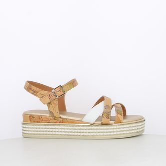 Sandali da donna bicolor con dettagli geo classic