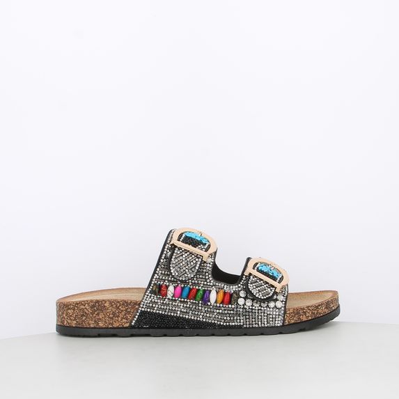 Sandali da donna con fibbie e pietre multicolor