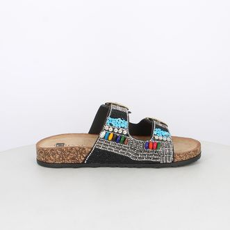 Sandali da donna con fibbie e pietre multicolor