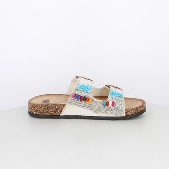 Sandali da donna con fibbie e pietre multicolor