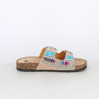 Sandali da donna con fibbie e pietre multicolor