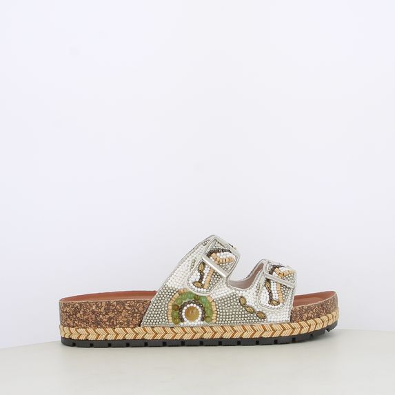 Sandali da donna doppia fascia con perline