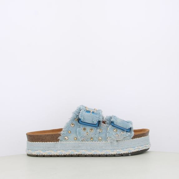 Sandali da donna doppia fibbia in canvas con borchie