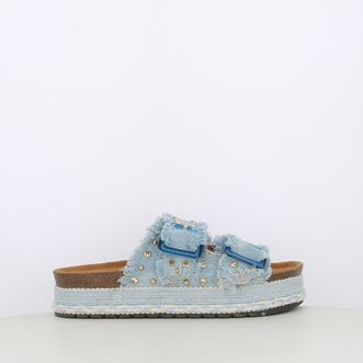 Sandali da donna doppia fibbia in canvas con borchie