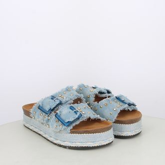 Sandali da donna doppia fibbia in canvas con borchie