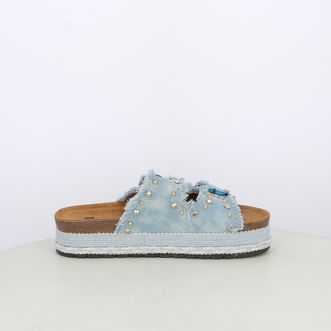 Sandali da donna doppia fibbia in canvas con borchie