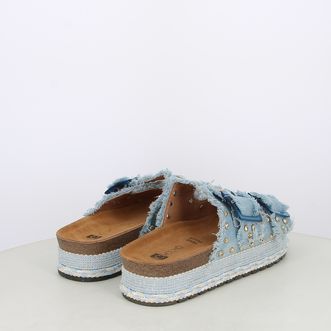 Sandali da donna doppia fibbia in canvas con borchie