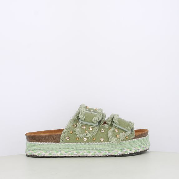 Sandali da donna doppia fibbia in canvas con borchie