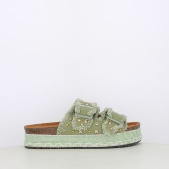 Sandali da donna doppia fibbia in canvas con borchie