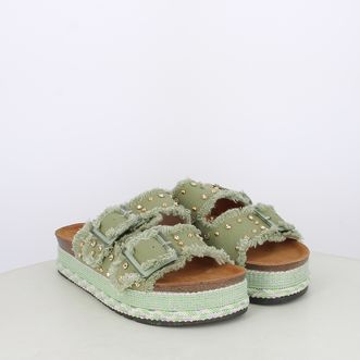 Sandali da donna doppia fibbia in canvas con borchie