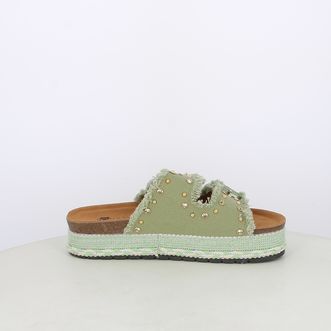 Sandali da donna doppia fibbia in canvas con borchie