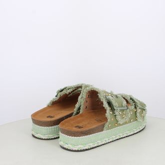 Sandali da donna doppia fibbia in canvas con borchie