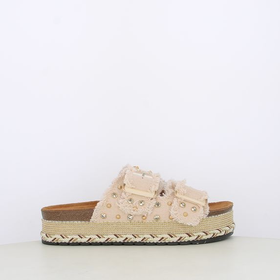 Sandali da donna doppia fibbia in canvas con borchie