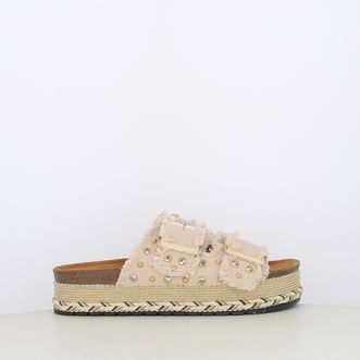 Sandali da donna doppia fibbia in canvas con borchie