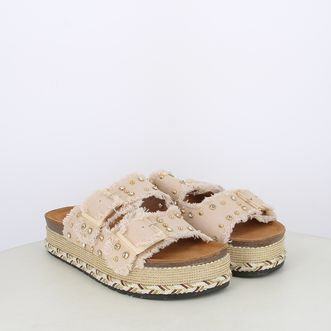 Sandali da donna doppia fibbia in canvas con borchie