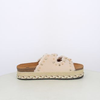 Sandali da donna doppia fibbia in canvas con borchie