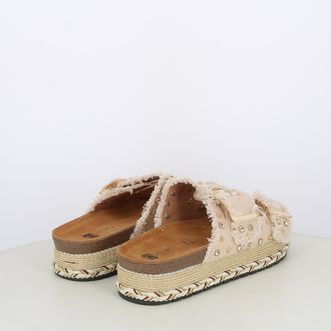 Sandali da donna doppia fibbia in canvas con borchie