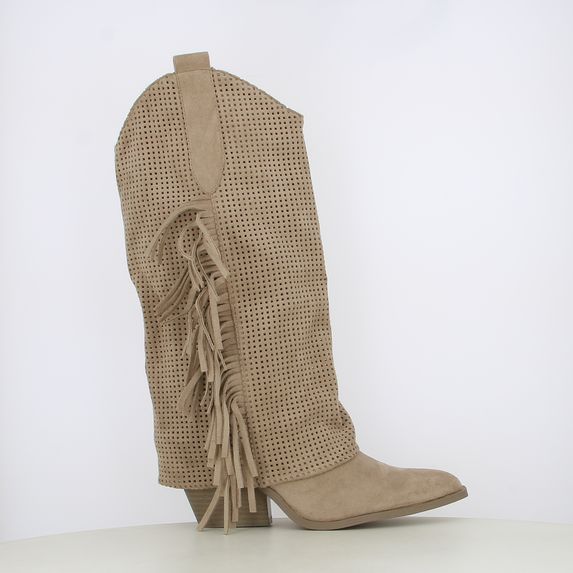 Stivali camperos texani da donna con risvolto e frange