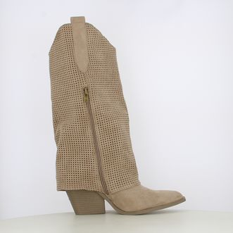 Stivali camperos texani da donna con risvolto e frange