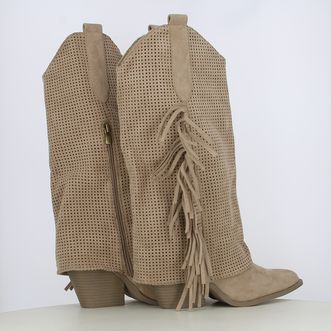 Stivali camperos texani da donna con risvolto e frange