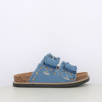 Sandali da donna doppia fascia in canvas con borchie