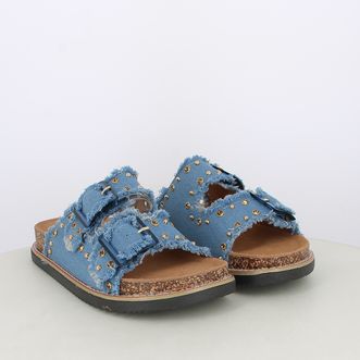 Sandali da donna doppia fascia in canvas con borchie