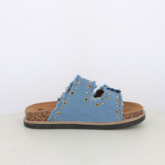 Sandali da donna doppia fascia in canvas con borchie