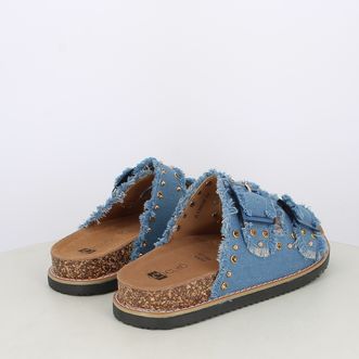 Sandali da donna doppia fascia in canvas con borchie