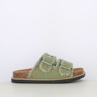 Sandali da donna doppia fascia in canvas con borchie