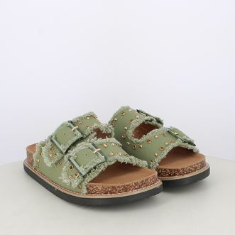 Sandali da donna doppia fascia in canvas con borchie