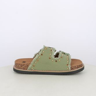 Sandali da donna doppia fascia in canvas con borchie