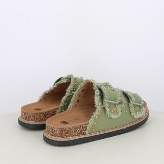 Sandali da donna doppia fascia in canvas con borchie