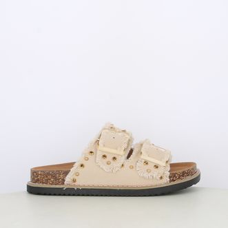 Sandali da donna doppia fascia in canvas con borchie