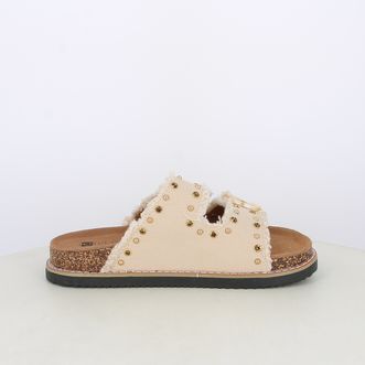 Sandali da donna doppia fascia in canvas con borchie