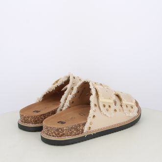 Sandali da donna doppia fascia in canvas con borchie