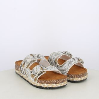 Sandali da donna doppia fascia con perline e paillettes
