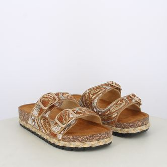 Sandali da donna doppia fascia con perline e paillettes