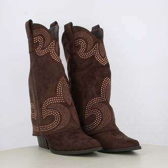 Stivali camperos texani da donna con risvolto e borchie